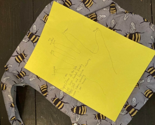 Moira hand poem and bag